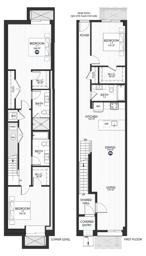 floor plan of the upper and lower floors of a house